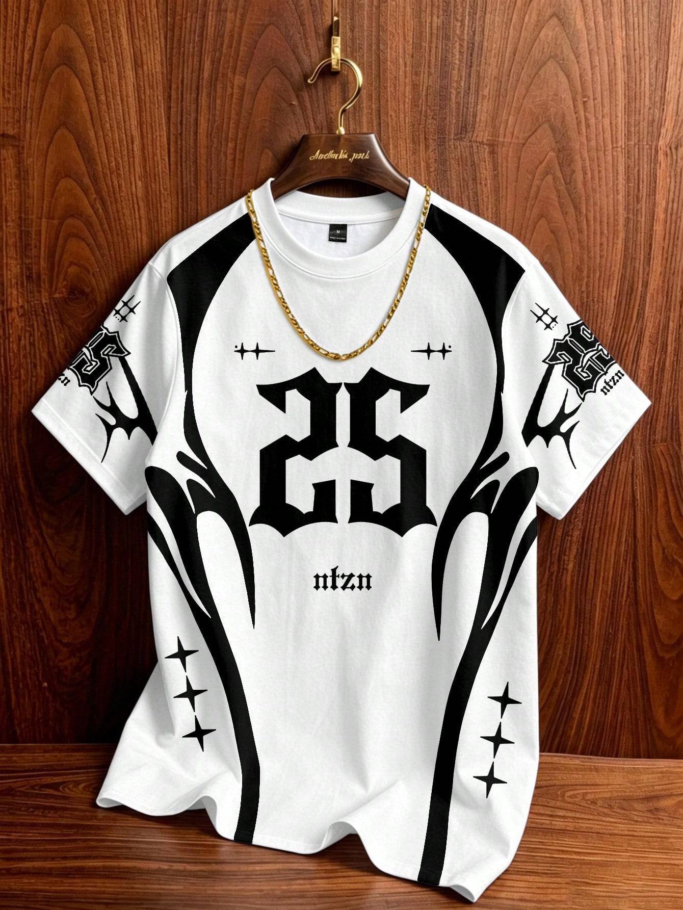 Men s Casual Number Printed Round Neck Short Sleeve T-Shirt, Summer S