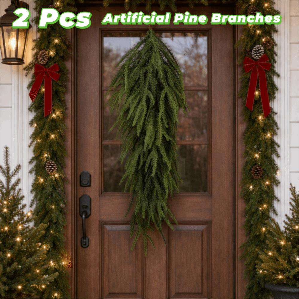 2 Piece with Hanging Hoop Artificial Norfolk Pine Needle Branches Fireplace