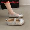 Mary Jane Flat Shoes For Women Summer Pu Slipon Ballet Flat With Padded Sole