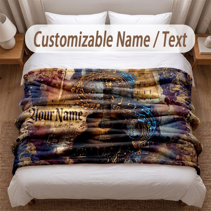 Music General Theme Soft Blanket Personalized Custom Name Text Print Warm Blanket Home Sofa Bedroom Decor