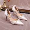 Fashion New Summer Women'S Sandals With Slender Heels, Pointed Heads Champagne-Colored Silk Fashionable Korean Style Autumn Backheel Hig