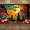Halloween Lantern Bat Full Moon Autumn Tree Theme Banner Background Birthday Party Home Decoration Photography Backdrop Cloth
