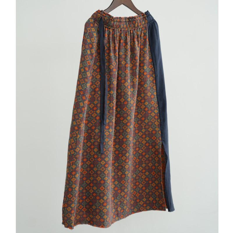 Johnature Women Vintage Print Floral Skirts Elastic Waist Cotton Soft Cloths Summer Loose Patchwork Color Skirts