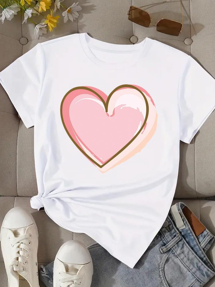 (Asian Size) Flower Love Trend 90s Women Clothing T Shirt Woman Top Fashion Female Short Sleeve Graphic T-shirts Print Tee