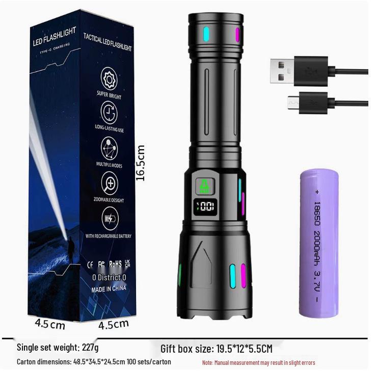 "Rechargeable Long-Range Tactical Laser Flashlight - Super Bright, Portable, Telescopic, & Outdoor-Ready"