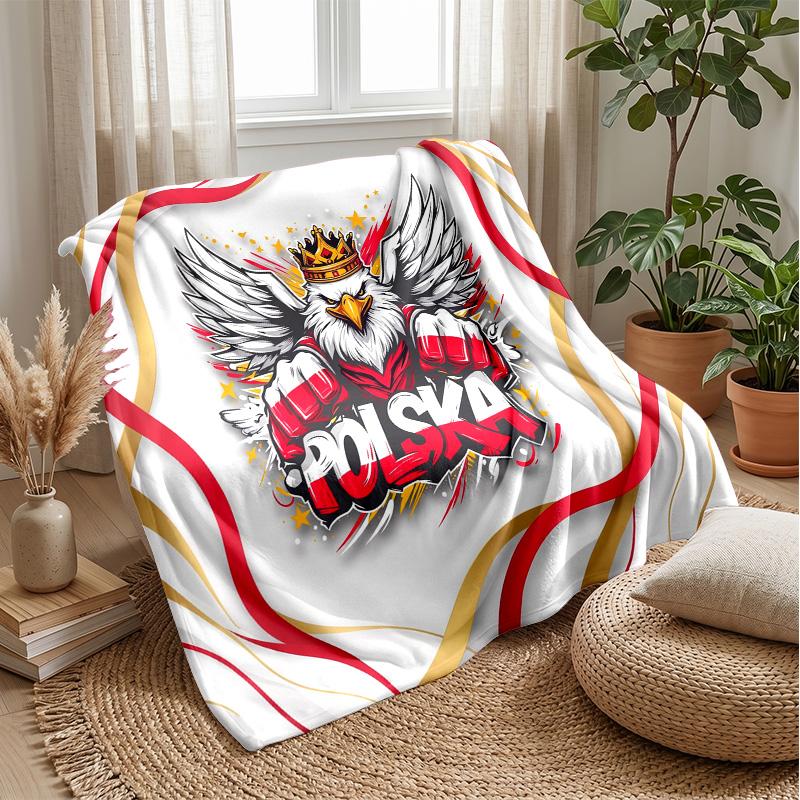 Poland Football Printed Flannel Blanket Skin Friendly Warm Decorative Throw for Indoor Couch Bed Daily Use