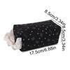 Portable Corduroy Pencil Case, Cute Bow Heart Pattern Zipper Pen Pouch for Student School Office Travel Daily Use