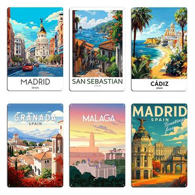 Ein Pop-Art-Reisebild von Madrid Ronda Spanien Retro-Reiseposter Metallschild Garage Bar Wanddekoration Eisenblechschild Poster