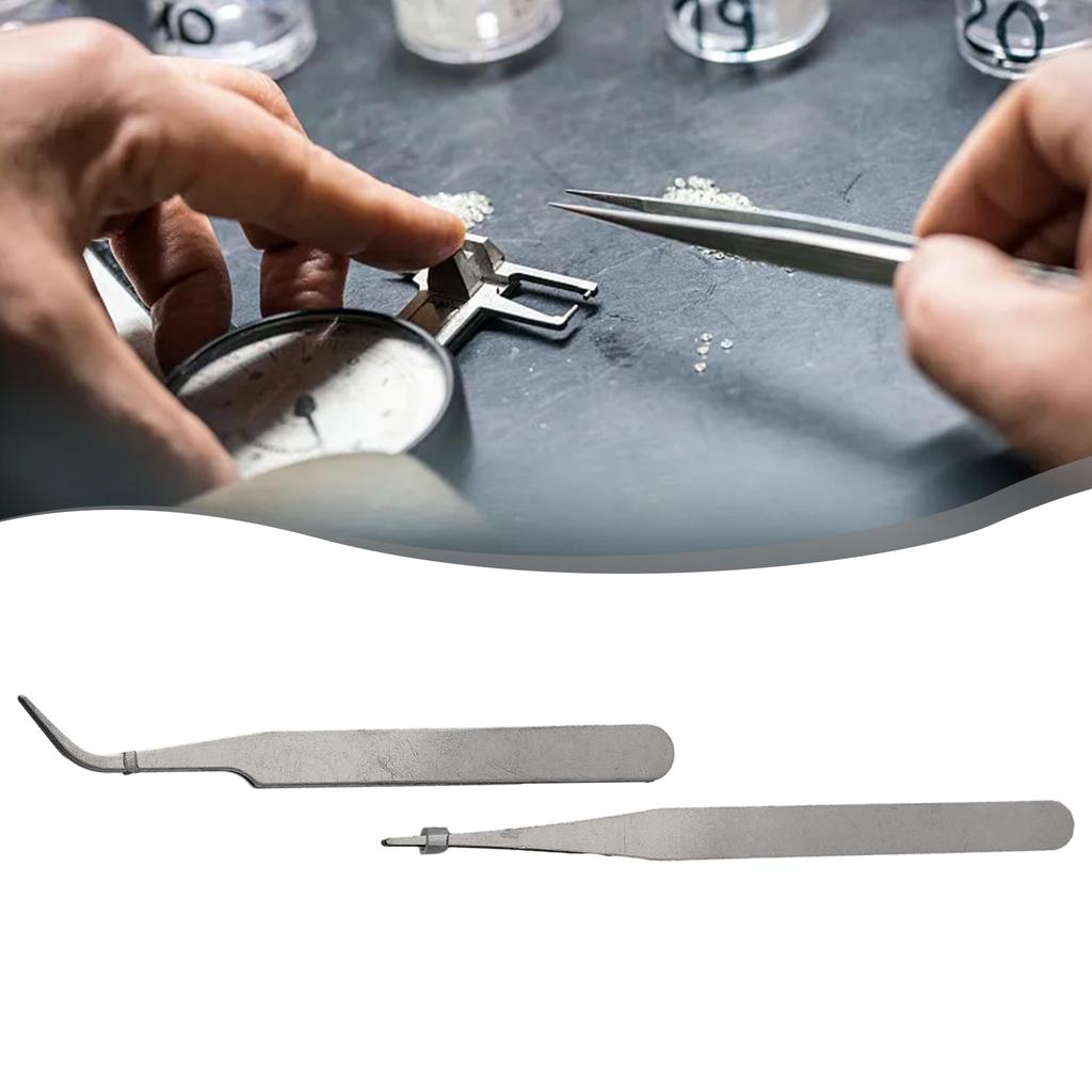 2pcs Stainless Steel For Mini Tweezers Dismantling Repair Tool Curved Straight Tip Electronic Industry Precision Tweezers