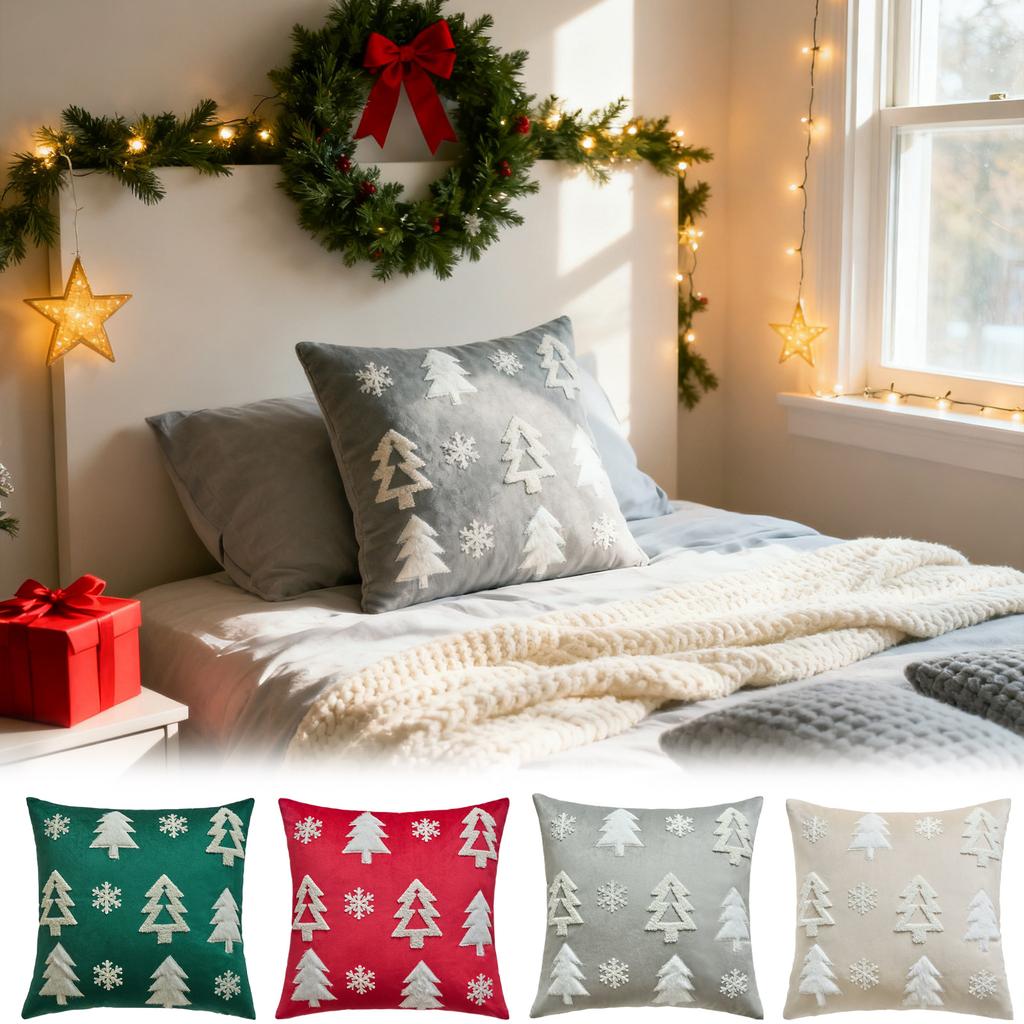 Christmas Green Pillowcase 17.71 X 17.71Inches Christmas Tree With Snowflakes Throw Pillowcase