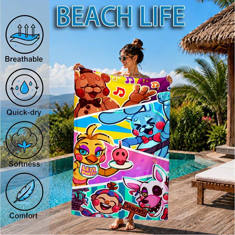 Five Nights Party Beach Towel, Super Soft Microfiber, Perfect Gift for Her/Him, Birthday, for Pool, Beach, Travel, Decor Beach Party