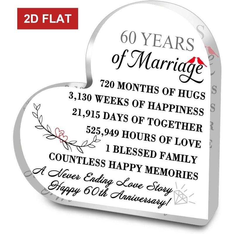2D Flat Happy 60Th Anniversary Glass Effect Desk Sign Decoration for Wedding Anniversaries, a Romantic Keepsake for Couples, 60Th Wedding Memorial Gif