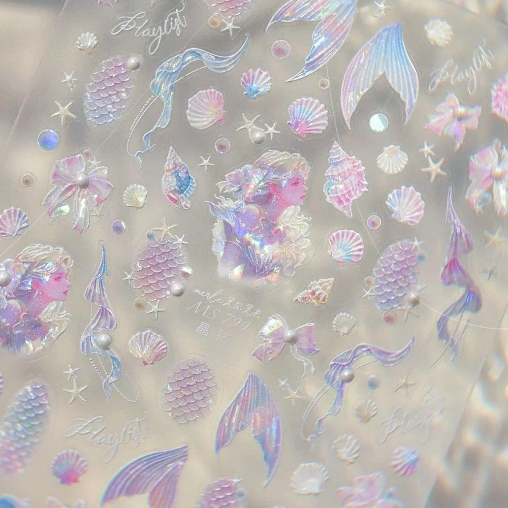 Laser Sliver Star Ocean Dolphin Whale Shoal of Fish Bubbles Sea Marine Organisms Nail Art Sticker Self Adhesive Manicure Decal