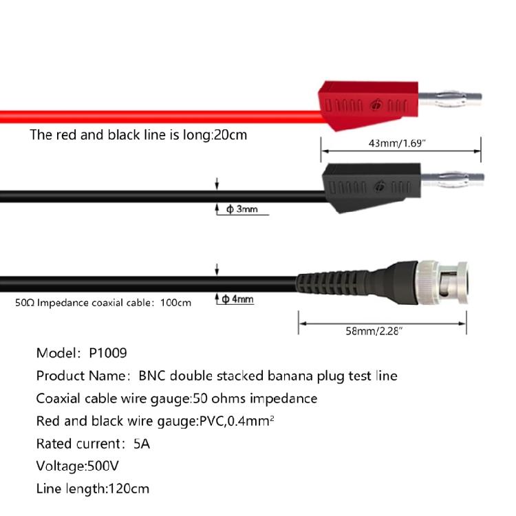 BNC to Dual- 4mm Stackable Banana Plug Test Lead Oscilloscope BNC Plug Cable