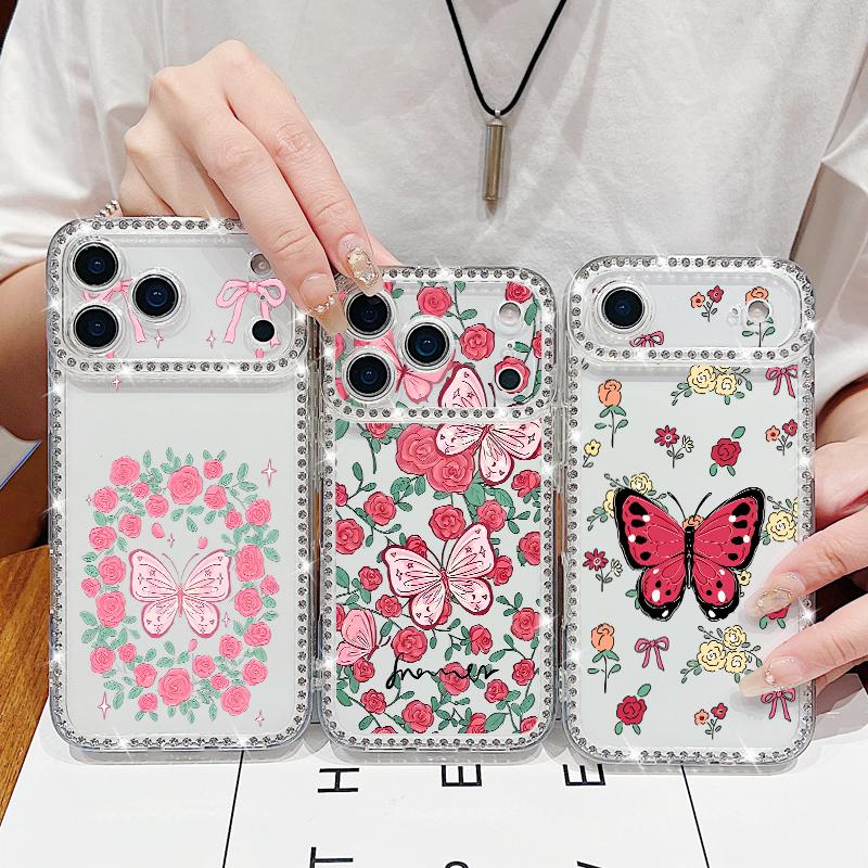 Butterfly Printing Bling Diamond Case For iPhone 17 Air 16e 16 14 15 13 17 Pro Max 15 16 Plus 17 Soft TPU Silicone Phone Cover