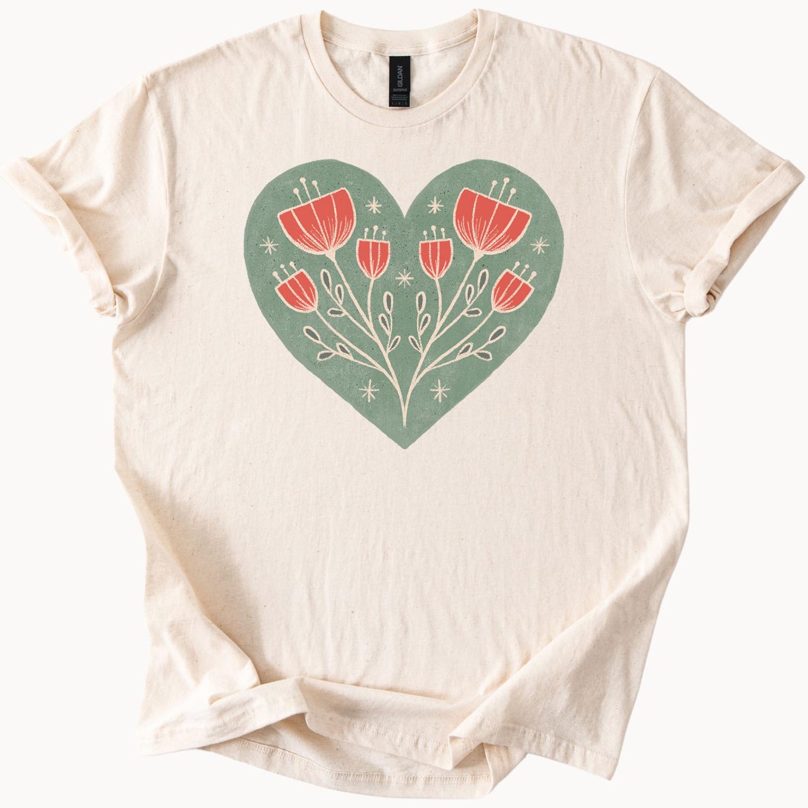 Heart Floral Bloom Art Shirt Tshirt Nature Inspired Graphic Tee 100