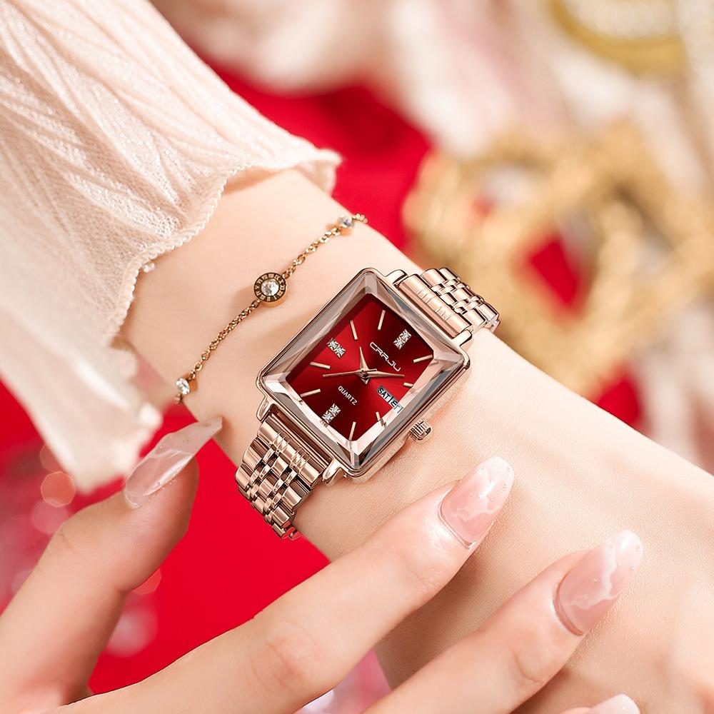 CRRJU Women Watches Creative Steel Dress Bracelet Wristwatches Ladies Square Waterproof Female Watch