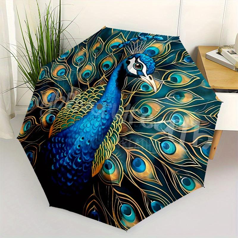 1pc Peacock Feather Automatic Umbrella High Quality Canopy, Portable Folding Umbrella with, Ideal Gift for - Travel, Everyday, Formal Events, Stylish