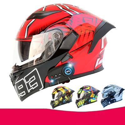 Bluetooth Motosiklet Kaskları Tam Yüz Kask Yukarı Çevirmek Çift Lens Buğu Önleyici Tasarım Moto Kask Motosikletçi Için