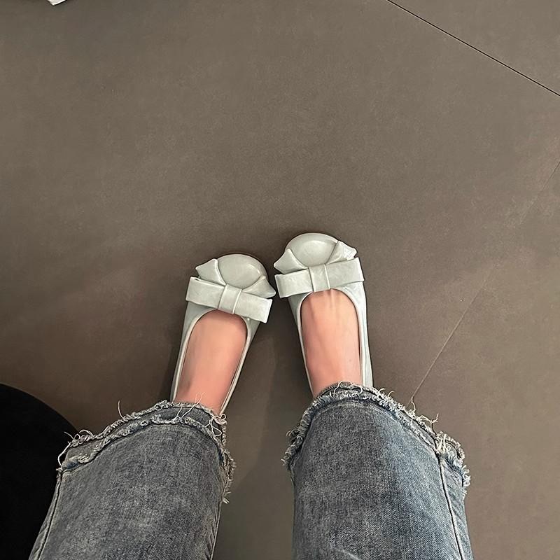 48 Hours Delivery, New Korean Version of Gentle Temperament, Round Head, Light Mouth Bow, Versatile Four-season Single Shoes, Flat Women's Shoes