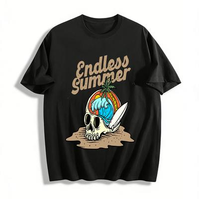 Endless Summer Skull Surf Print Casual Short Sleeve T-Shirt Pure Cotton T-shirt