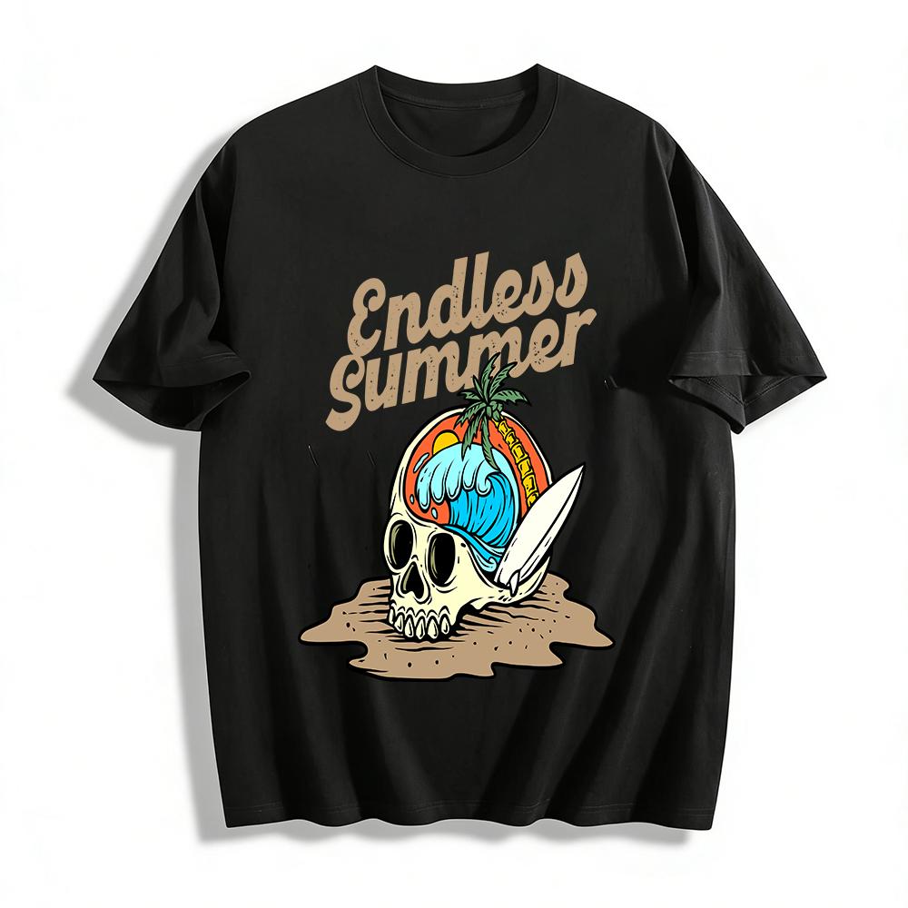 Endless Summer Skull Surf Print Casual Short Sleeve T-Shirt Pure cotton T-shirt XXS