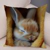 Realistic Cute Fluffy Bunny Print Throw Pillow Cover Soft Gentle Skin Touch Warm Tone Sofa Bedroom Home Decor Present