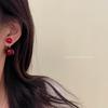 Retro Red Pearl Earrings: Light Luxury Fashion Studs for Women – Versatile & Stylish