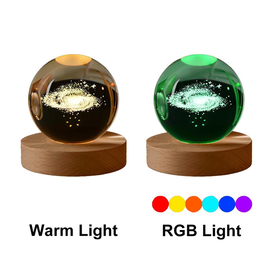 6cm Bedside Lamp Solar Theme Cosmos Series Crystal Ball Night Lights Milky Way Moon Small Ornaments for Desk Creative Gift RGB