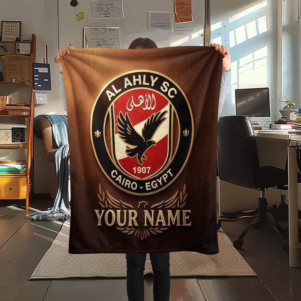 Custom Name Al Ahly SC Flannel Blanket, High Quality Comfortable for All Seasons, Home Decor, Warmth and Comfort