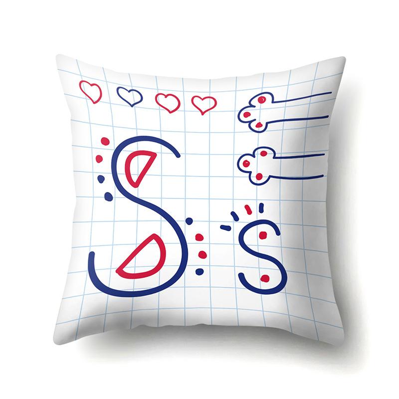 Polyester Pillow Case Decoration Home 26 English Letter Printing Pillow Case British Style Bedside Cushion Cover