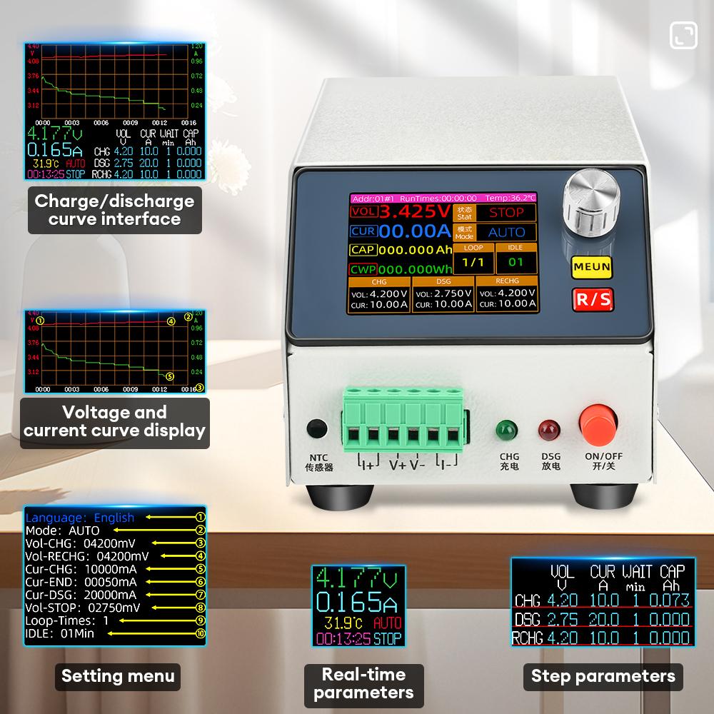 2.4-inch Color Screen DC Charging and Discharging Integrated Electronic Load Tester Battery Charging Discharging Capacity Test
