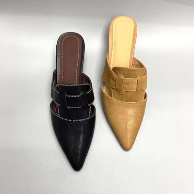 Shoes Leather Low Heel Women's Mules Slippers and Ladies Sandals Pointed Toe Slides Eva Elegant Fashionable Summer Shoe