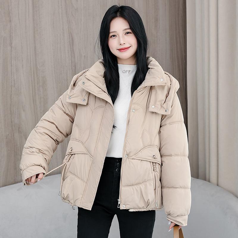 Chaqueta Corta de Algodón con Capucha Estilo Universitario Moda Suelta Gruesa Cálida Chaqueta de Invierno