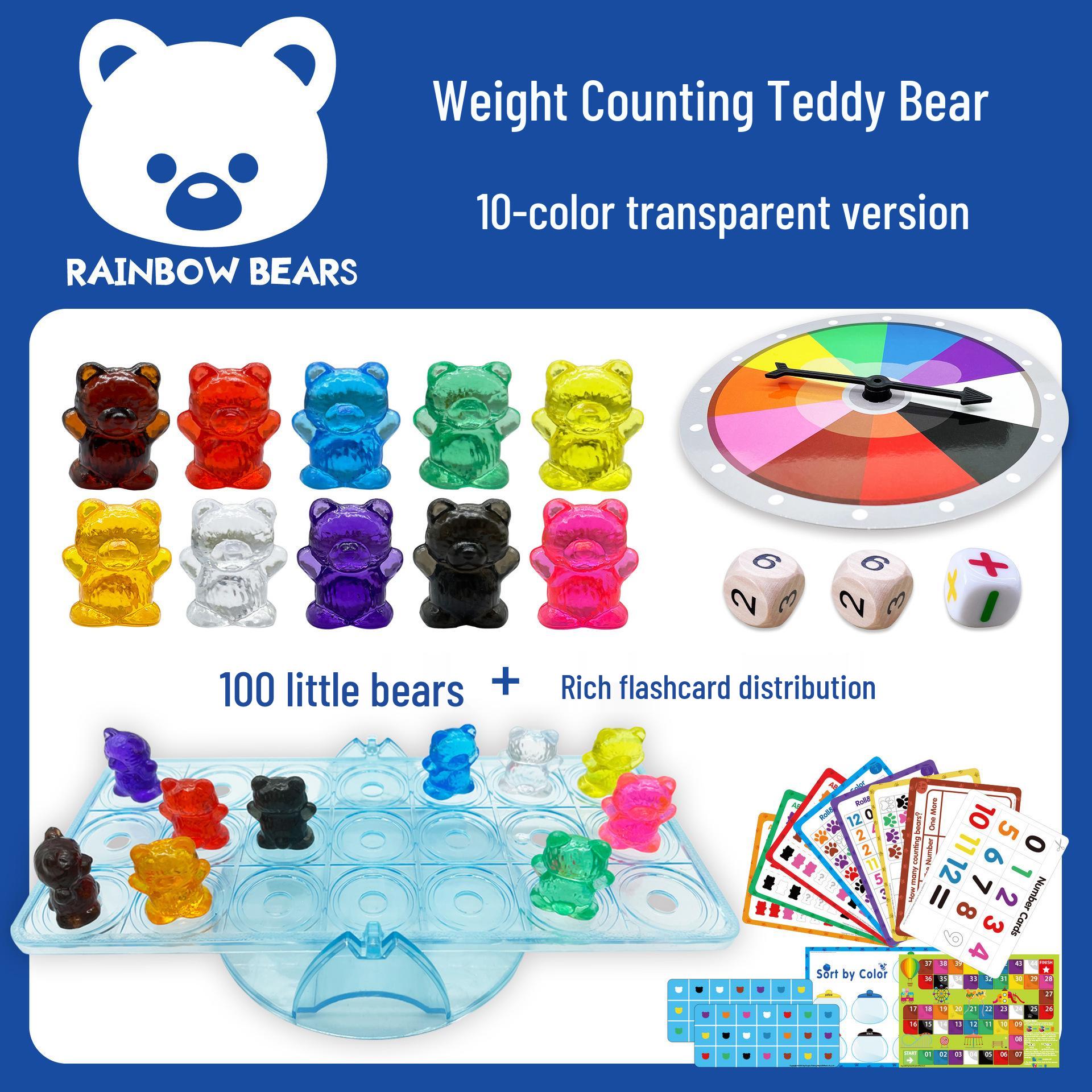 Ten-Color Rainbow Counting Bear with Transparent Weights & Question Cards - Educational Toy for Early Learning & Kindergarten
