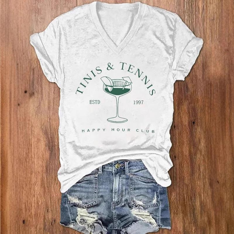 Spring and summer new 3D digital printed women's short sleeved fashion trend loose casual V-neck T-shirt for women 3423