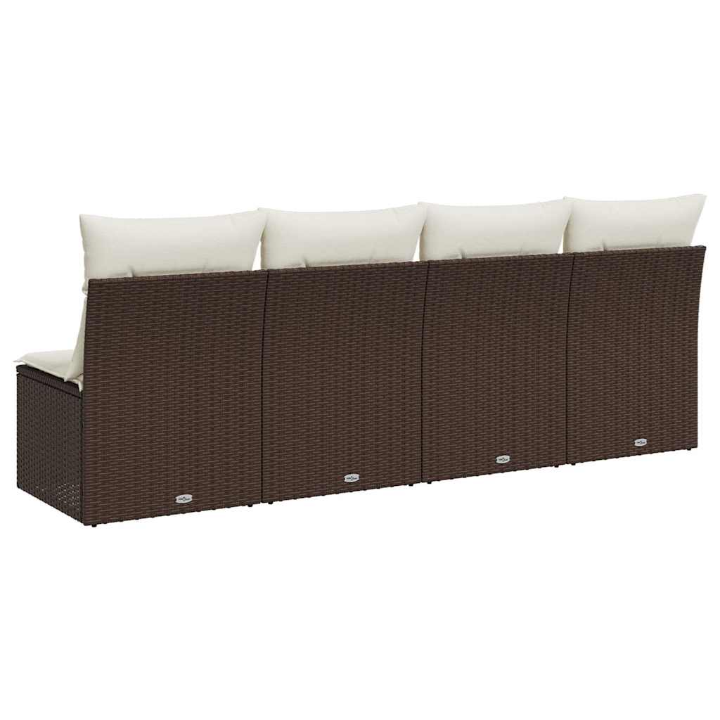 4 Seater Garden Sofa with Cushions Brown Poly Rattan