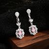925 Sterling Silver Pigeon Blood Red Sakura Pink Zirconia Dangle Earrings for Women: High-End, Fashionable, Versatile Stud Design