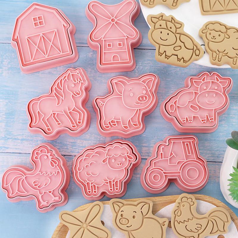 8pcs Cartoon Animal Biscuit Silicone Molds Farm Animal Cookie Cutters Stamp Fondant Moulds for Kitchen Bakeware Cookie Tools