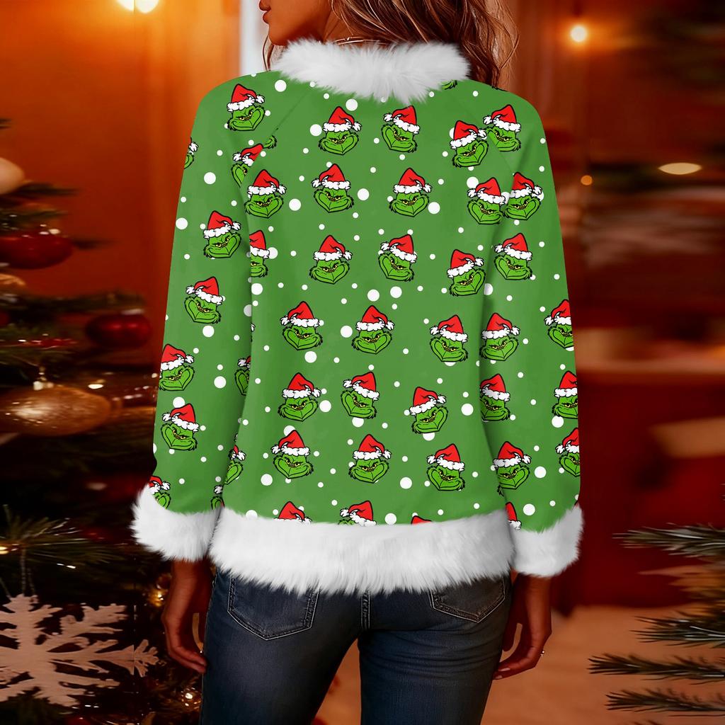 Women's Fashionable Christmas Printed Round Neck Long Sleeved Casual Pullover T-shirt Top