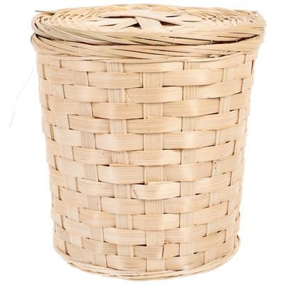 Luxshiny Rattan Round Waste Basket Lid Egg Basket Wicker Organizer Barrel Storage Tub Rattan Hamper Woven Trash Can Flower
