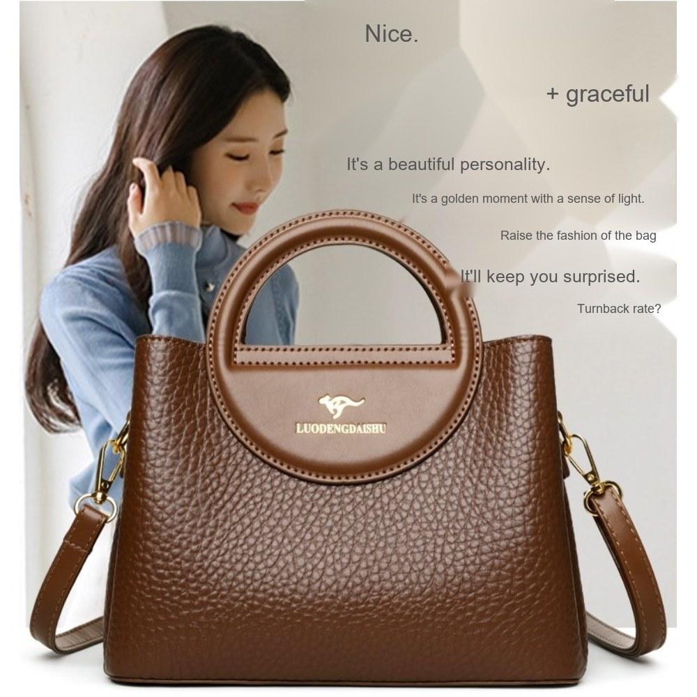 Women Textured Faux Leather Handbag with Detachable Crossbody Strap for Daily Commute