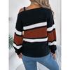 Casual Autumn Winter Color Block Striped Off Shoulder Lantern Sleeve Pullover Sweater For Women