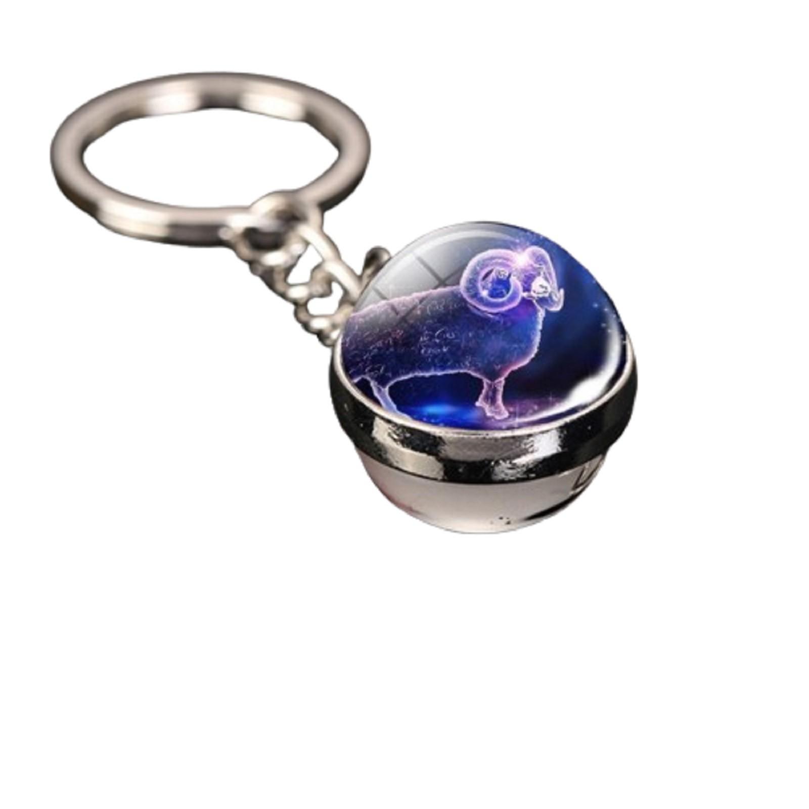 

Брелок для ключей с подвеской в виде сумки с 12 знаками зодиака, светящийся в темноте, с драгоценными камнями, двухсторонний стеклянный шар One Size