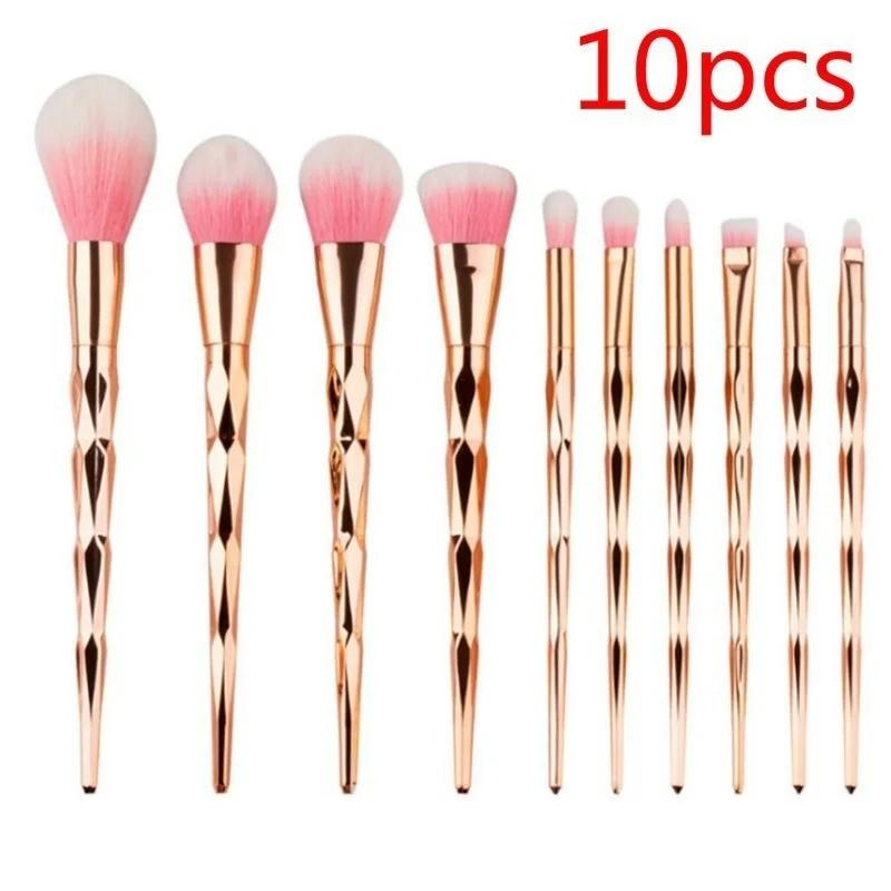 

11 шт., набор кистей для макияжа с бриллиантами и розовым золотом, набор кистей для макияжа в форме русалки, рыбий хвост, пудра, косметическая кисть, набор кистей для теней для век радуги 10pcs