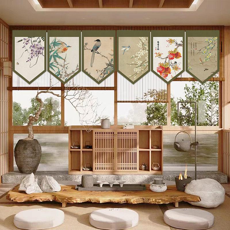 New Chinese Door Curtain Hanging Flag Teahouse Living Room Decoration Shade Curtain Partition Kitchen Door Short Half Curtain