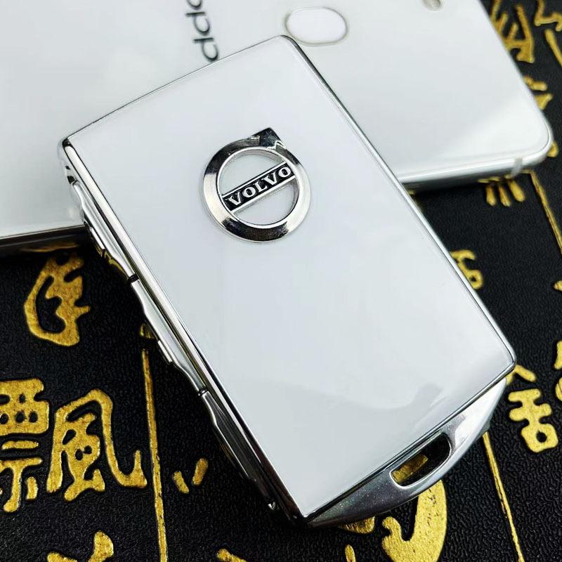 Drvfj6 First Layer Cowhide Car Key Cover for Volvo XC40 XC60 XC90 S60 S90 Keycase Key Shell Protector Buckle Bag Replacement