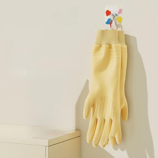 1 Pair Housework Gloves Elastic Textured Cuffs Prevent Water Backflow Cleaning Gloves Grease Removing Gloves