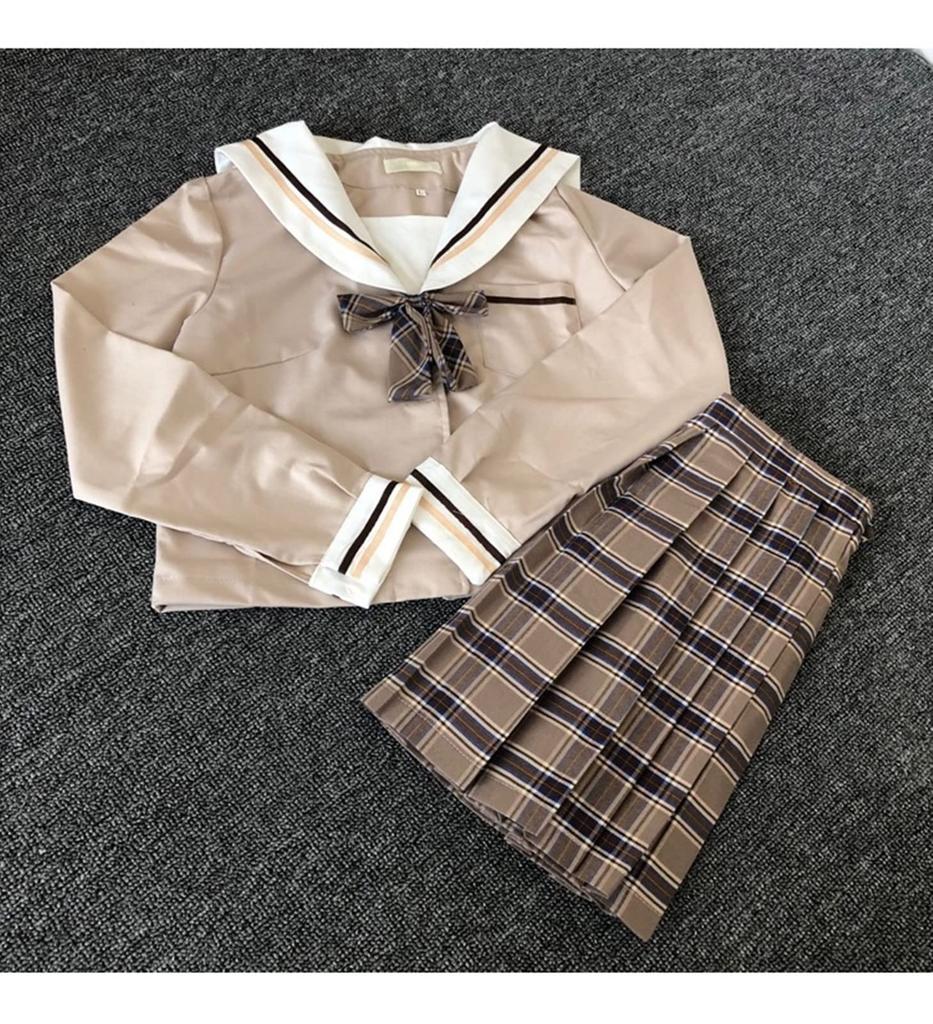 Large Milk Suitable for Sailor Long Mini School Cultural High School High Sexy [Somnvs258] Size, Tea, Check, Cute, 3-piece Set, Cross-dressing, Men's,