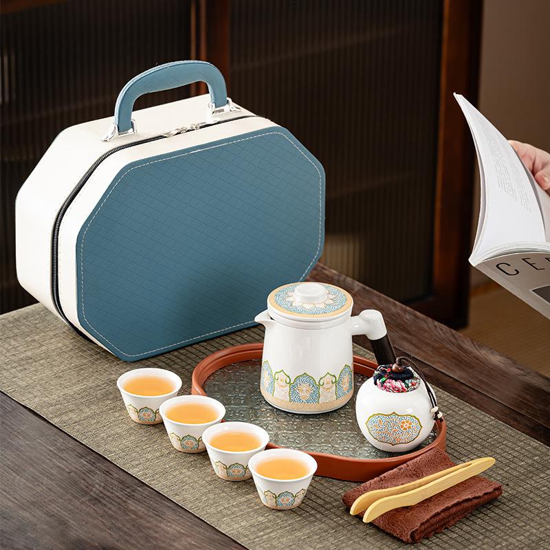 Portable Chinese Guyun Travel Tea Set Outdoor Small Set Camping Tea Making Ceramic Kuaike Cup Gifts